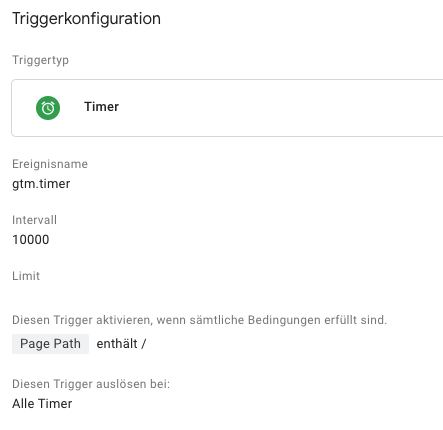 Trigger-Konfiguration des Timers mit dem Google Tag Manager
